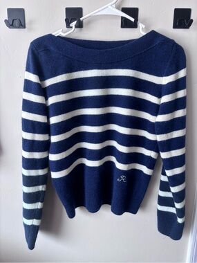 Rouje Navy and White Striped Sweater wool/ cashmere boat neck